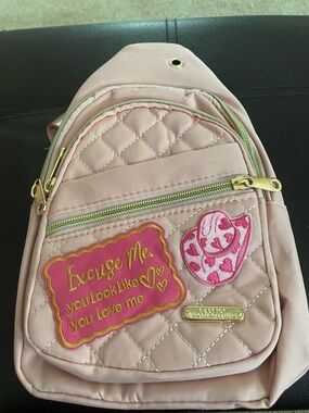 Pink Quilted Mini Backpack with Heart Patches